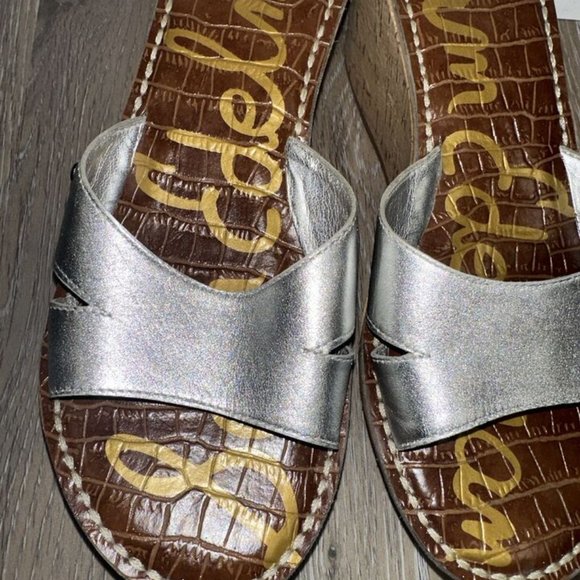 Sam Edelman Slip On Open Toe Sie 7.5M EUR 38 Silver Solid Wedges Women's - Picture 6 of 16